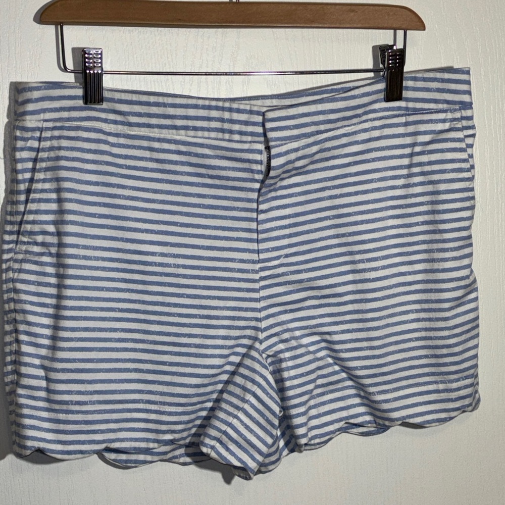 Kenar blue and white striped women's chino shorts with scallop hem